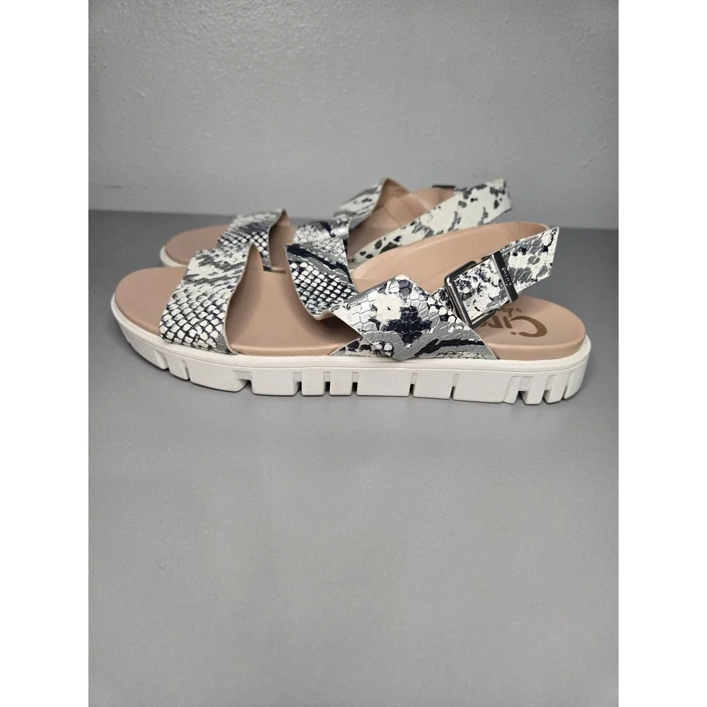 Circus by Sam Edelman Nadine Snake Print Black/White Platform Sandals Women 7.5M